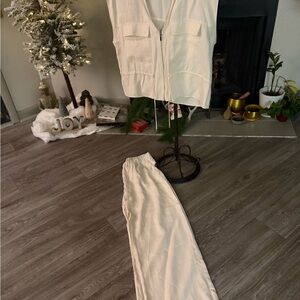 ✨ Cream Utility-Chic Two-Piece Set — Vest + Wide-Leg Pant